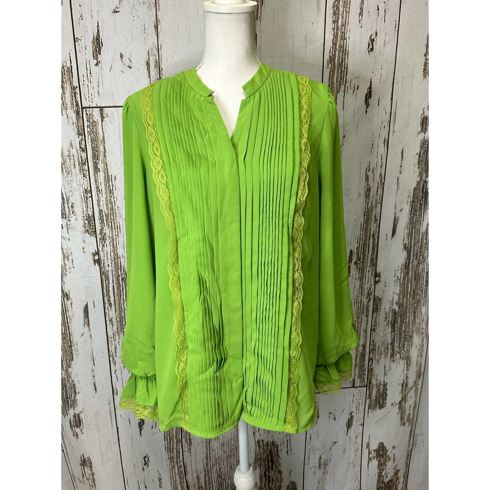 NWT Victor Costa Lime Green 70/80s Style Pleated Ruffle Blouse